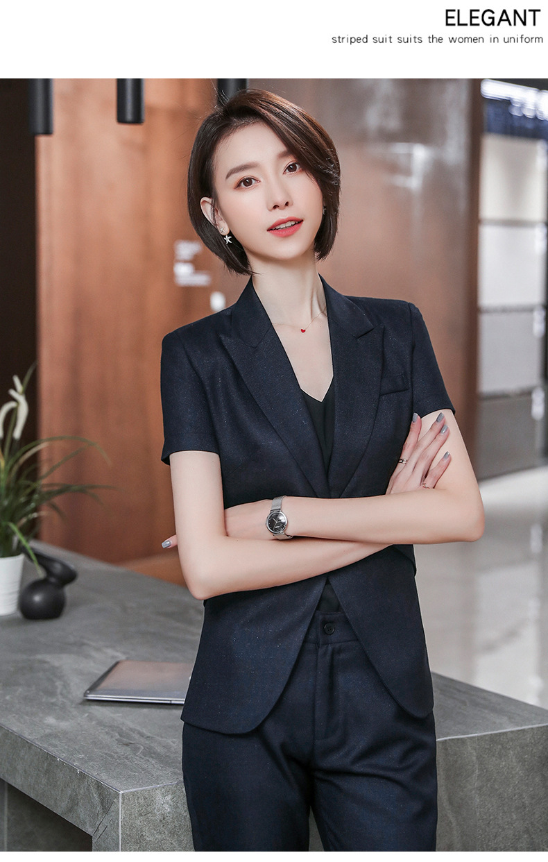 气质短袖教师职业套装西装面试装酒店前台工作服套裙工装女夏6901