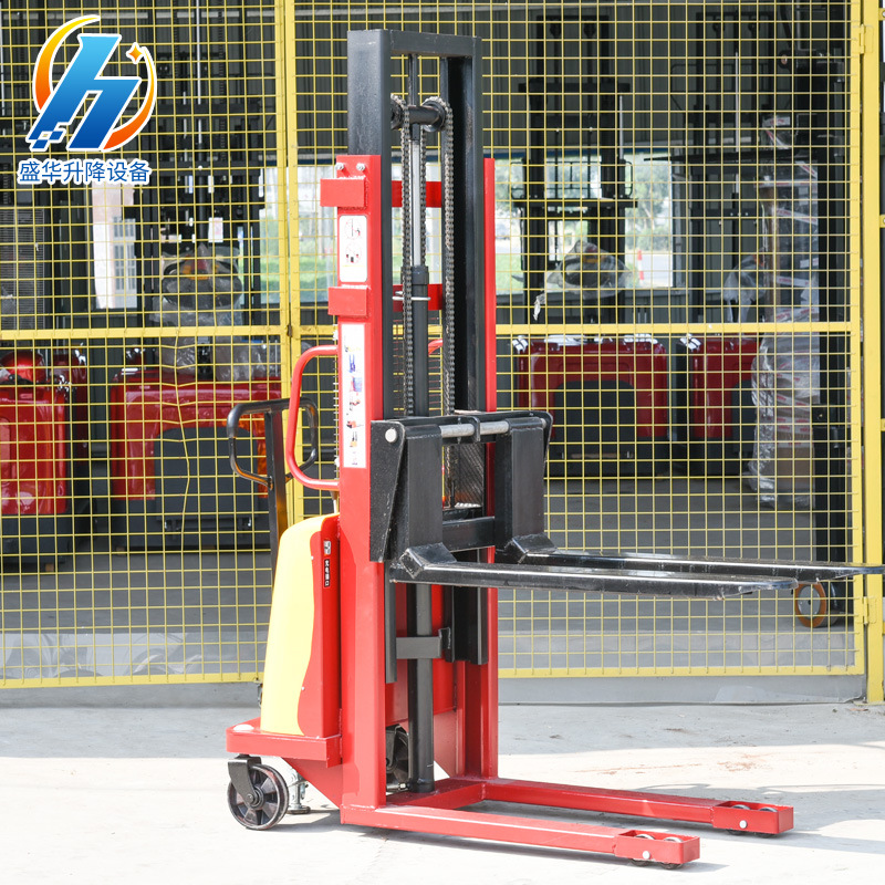 1吨1.5吨半电动液压堆高车半电动叉车半自动液压堆高装卸车