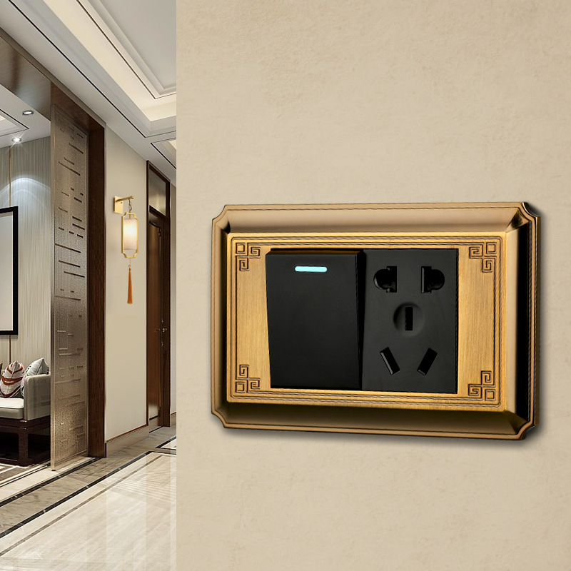 118型复古暗装中式锌合金古铜色面板床头墙壁开关9孔12孔15孔20孔