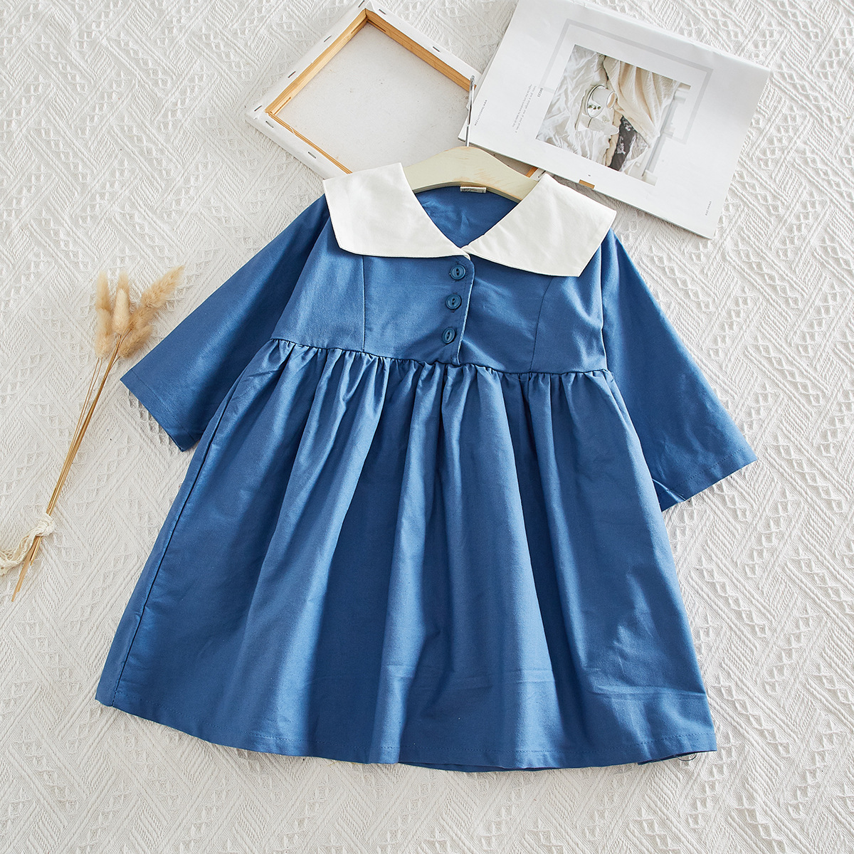 女童秋季连衣裙儿童翻领甜美娃娃裙宝宝长袖裙子外贸童装一件代发