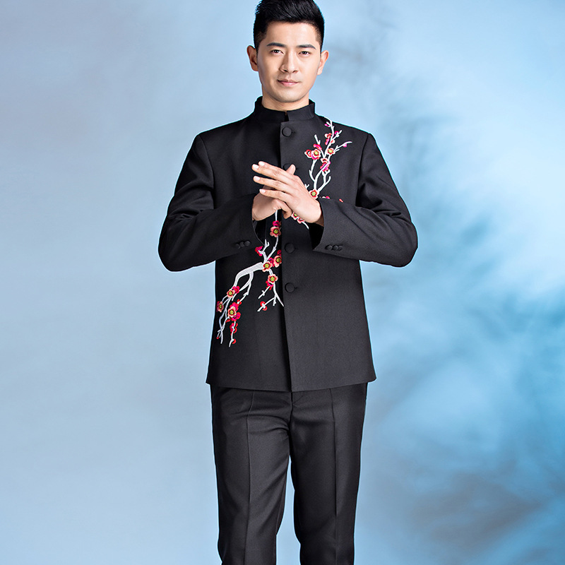 中山装刺绣梅花立领中国风司仪西服唐装主持演出大合唱礼服