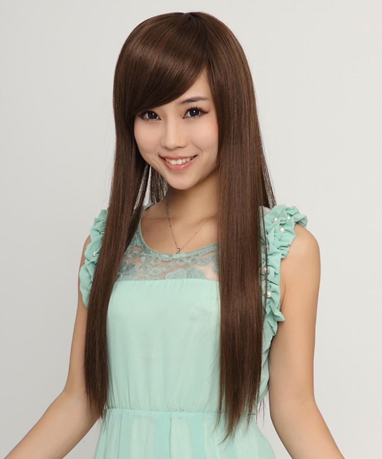 假发女齐刘海长直发斜刘海中长款长发整顶假头套高仿真发自然逼真