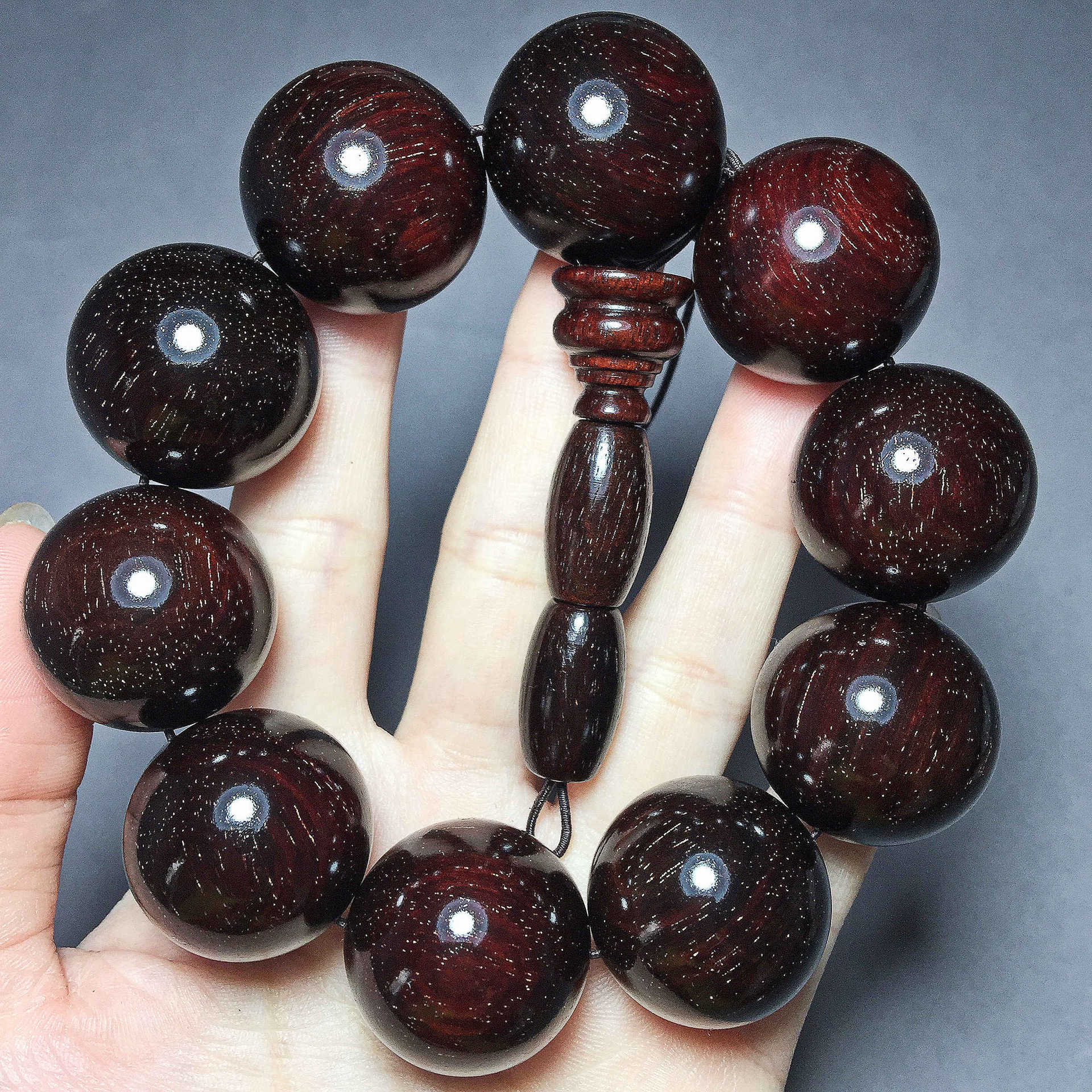 一件代发25mm印度小叶紫檀10颗满金星玻璃底高油高密男款佛珠手串