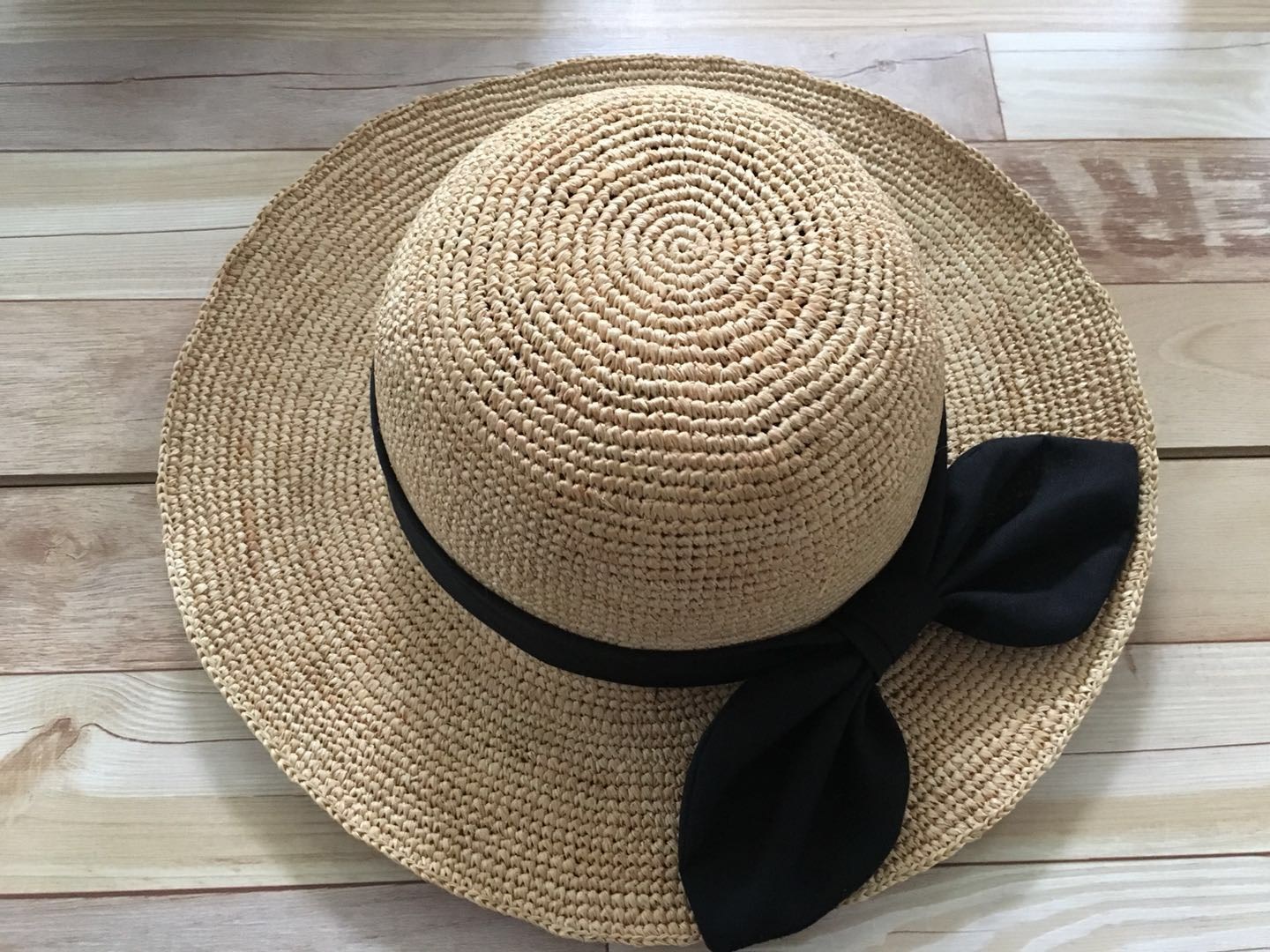 纯手工编织蝴蝶结皮绳草帽新款夏日遮阳防晒帽