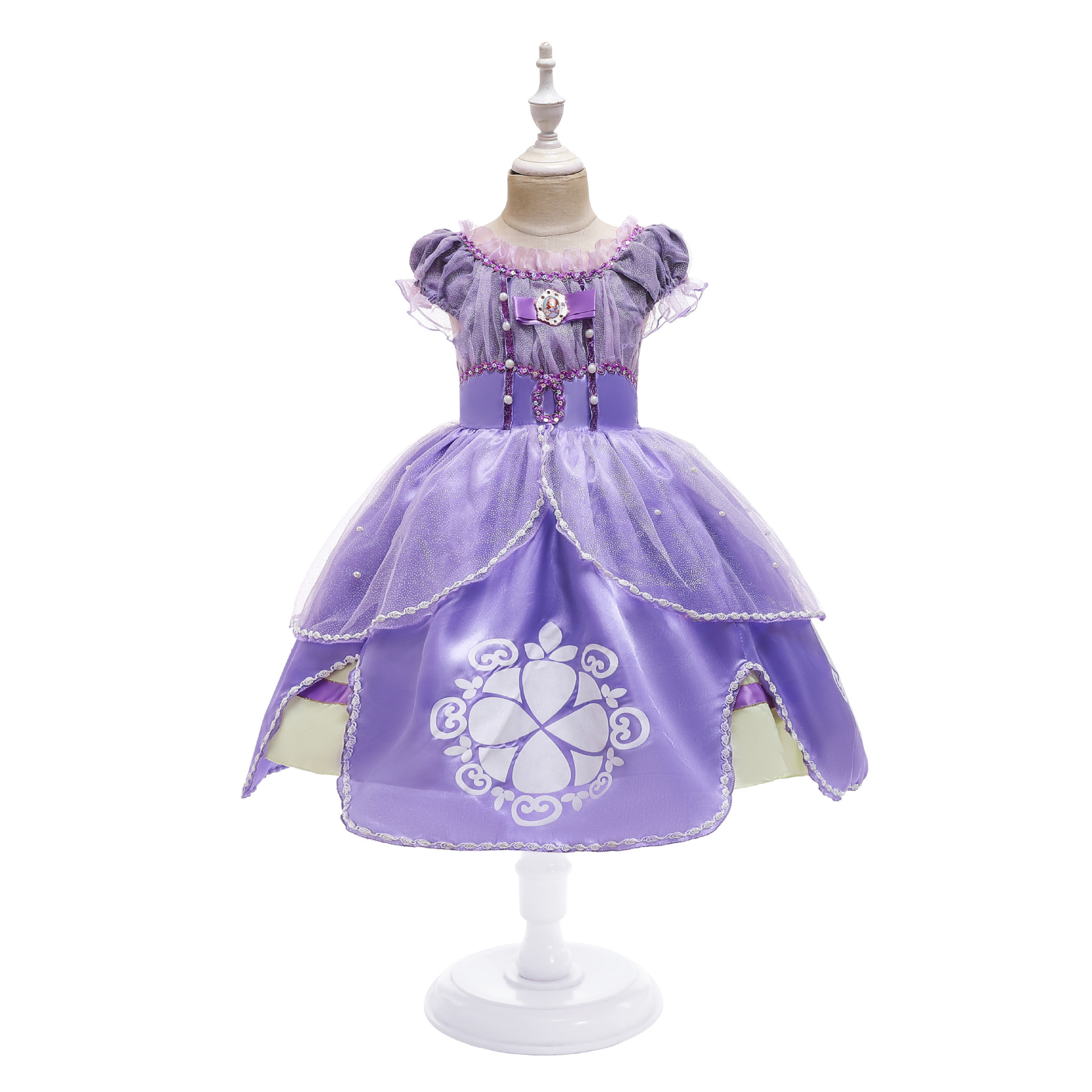 外贸苏菲亚公主裙女童裙sofia棉里印花短袖连衣裙礼服表演服