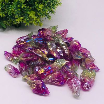 电镀天然白水晶柱水晶簇 紫蓝粉绿多色镀彩水晶柱晶摆件批发