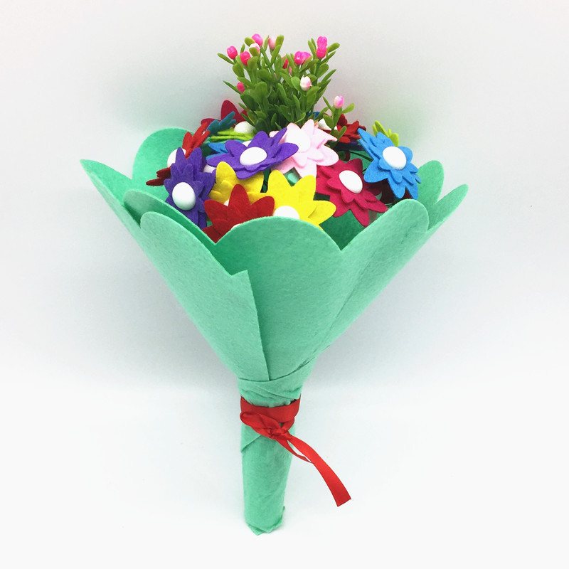 妇女节礼物手捧花纽扣花束幼儿园手工益智制作diy不织布材料厂家