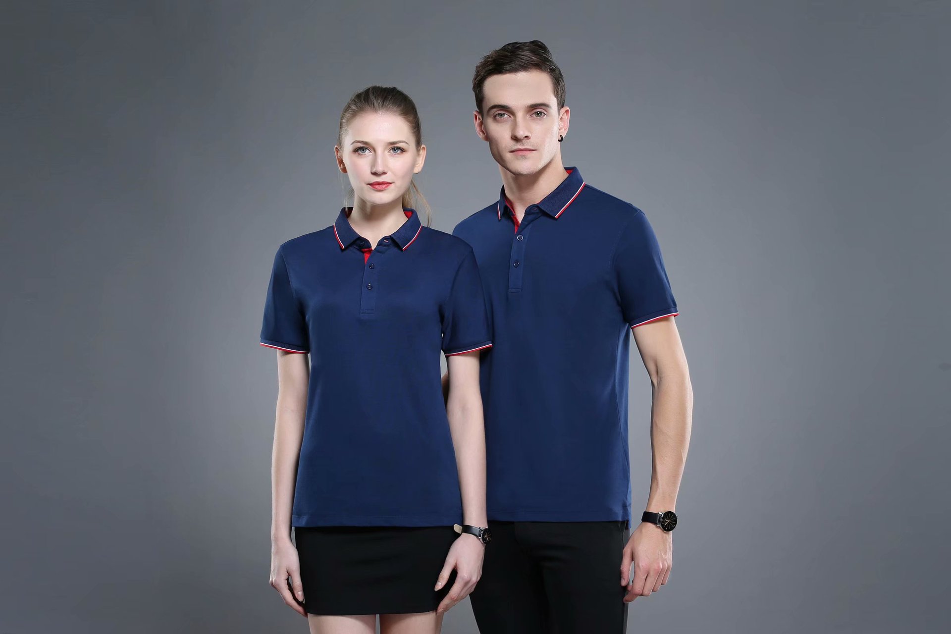 批发定制工作服t恤衫纪念班服拼色立领polo衫短袖工装定制刺绣印