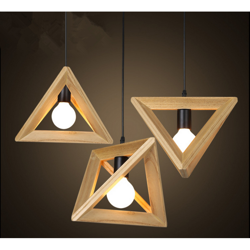 简约现代创意原木木艺三角架吊灯餐厅吧台卧室走廊玄关木头吊灯具