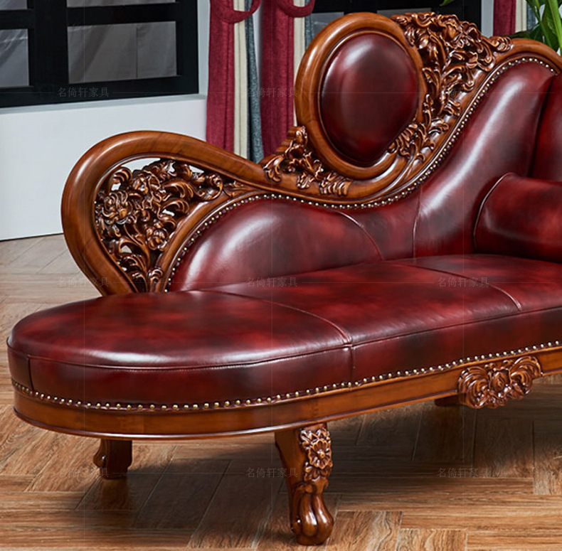 欧式真皮贵妃躺椅单人懒人美人榻皮艺贵妃榻店铺卧室贵妃椅小沙发
