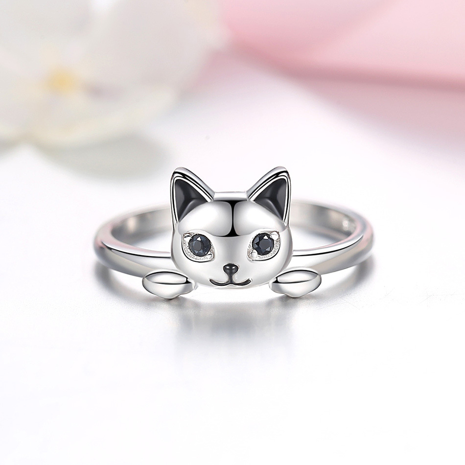 跨境热卖纯银动物戒指 卡通可爱宠物小猫咪s925戒指