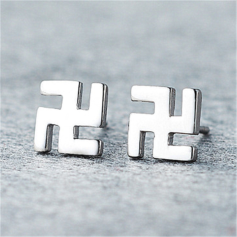 韩版个性潮男饰品十字架式万字符卍佛印耳钉男 铜镀银男士耳钉
