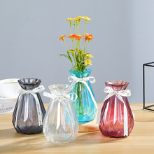 新款 小南瓜折纸花瓶透明玻璃田园菱纹清新插花水培客厅餐桌摆件