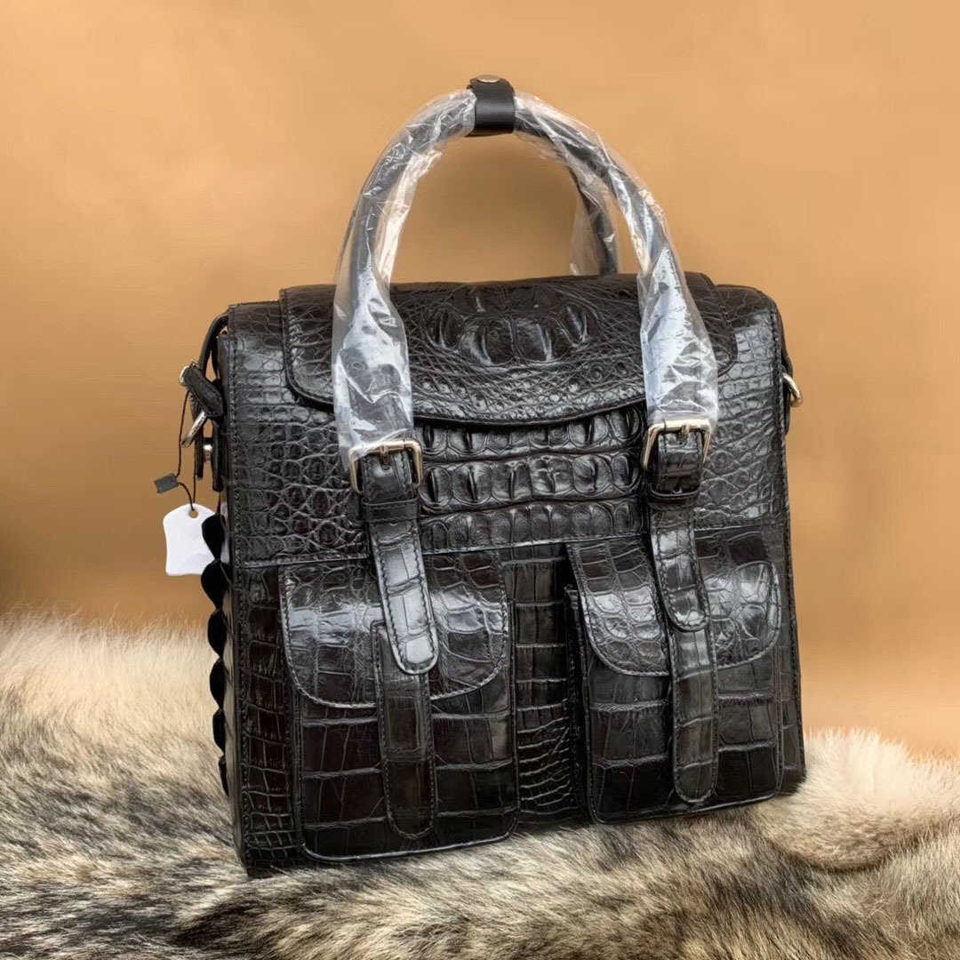 新款泰国鳄鱼皮头骨骨皮男士公文包休闲百搭商务手提包单肩斜跨包