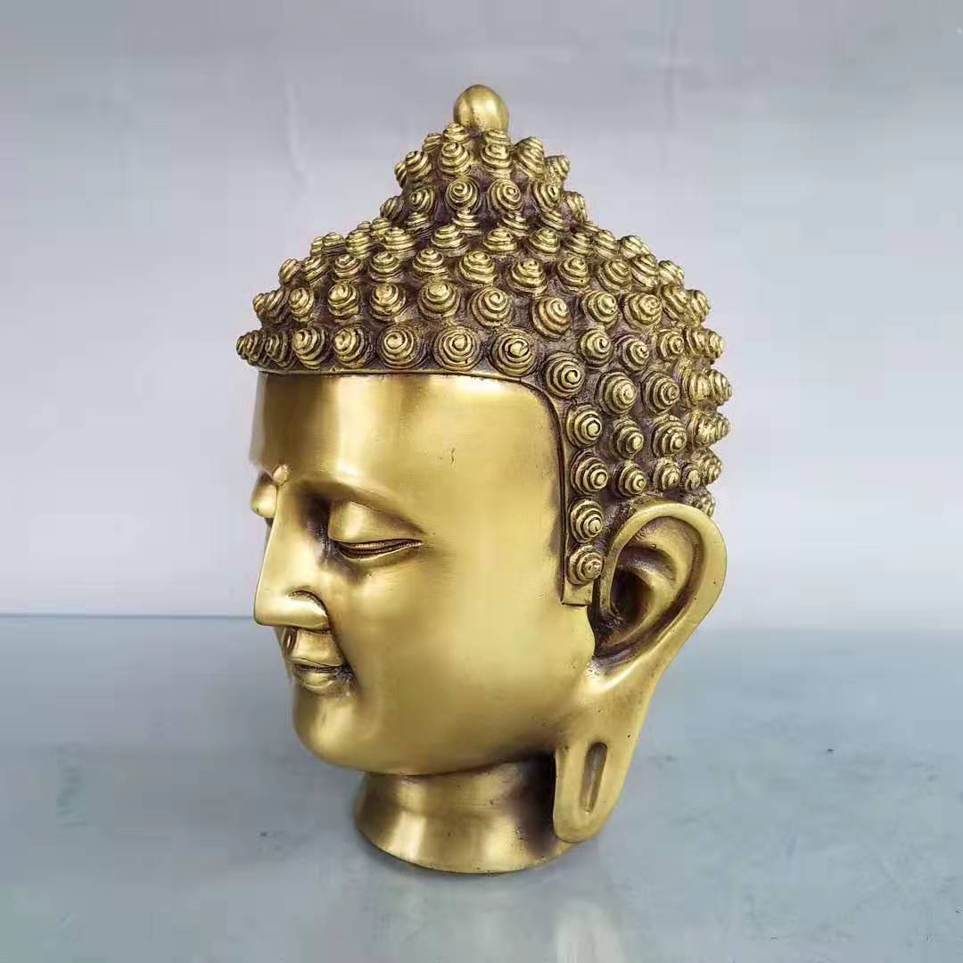 黄铜如来佛祖佛头摆件释迦摩尼佛头铜像家居供奉装饰古玩