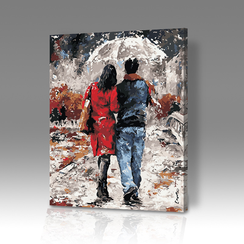 diy数字油画填色厂家批发淘宝代发麻布风景静物人物并肩而行6607