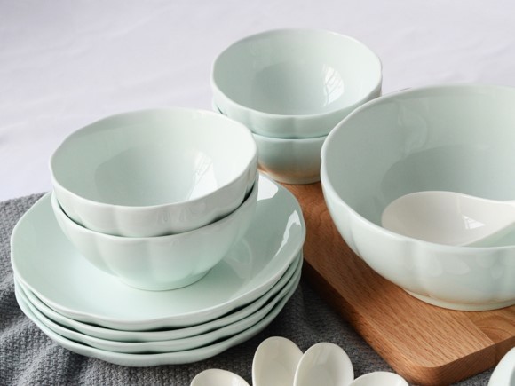 保险礼品鲁青瓷16头餐具套装碗筷礼盒定制logo 会销伴手礼1644d款