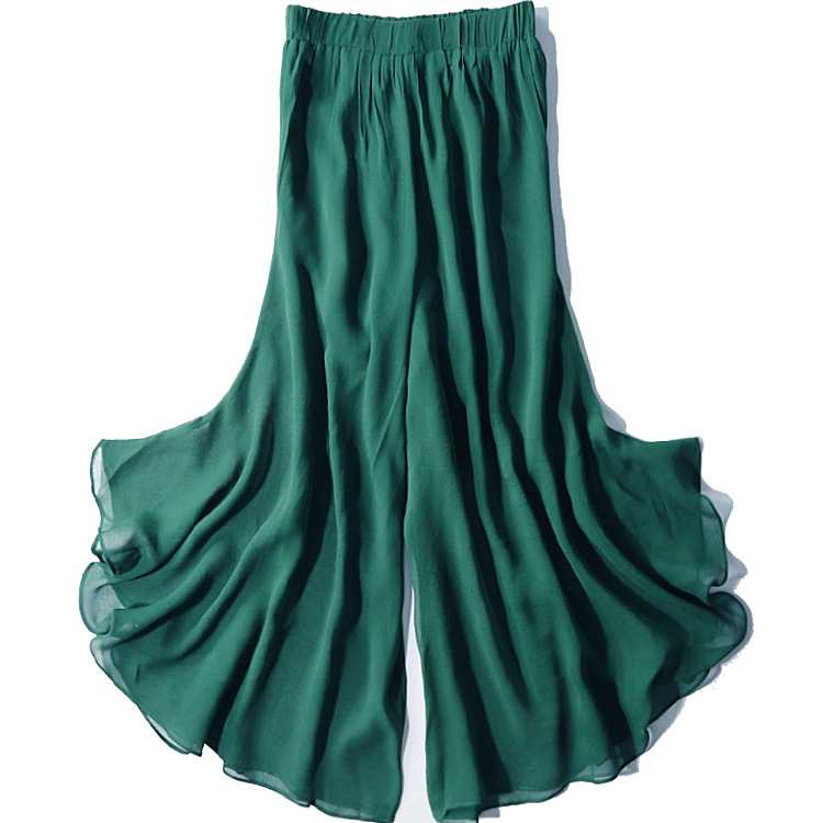 2018新款桑蚕丝大裙裤双层真丝甩腿裤飘逸时尚用料足夏季九分裤
