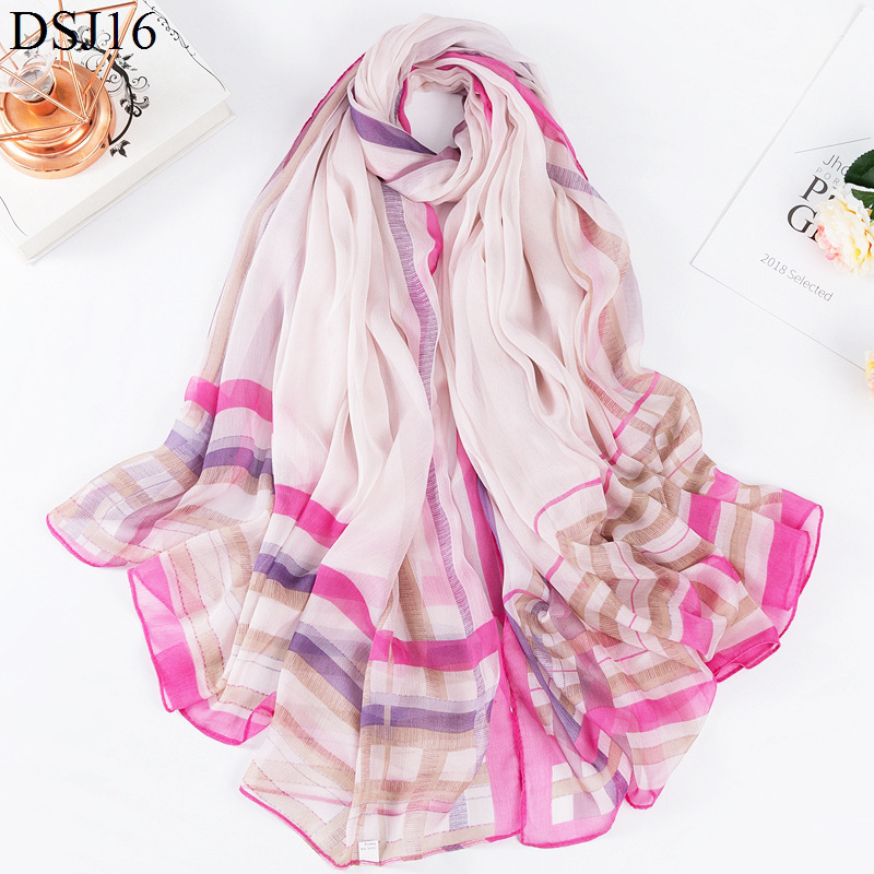 Special Clearance Shawl Autumn and Winter Hot Selling Beach Large Silk Scarf Ultra-Thin Scarf Elegant Striped Travel Photography Scarf