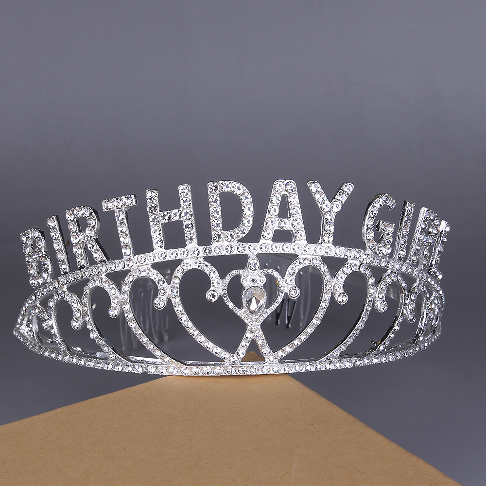 女孩生日皇冠发冠蛋糕装饰金属王冠合金镶水钻英文字母头饰