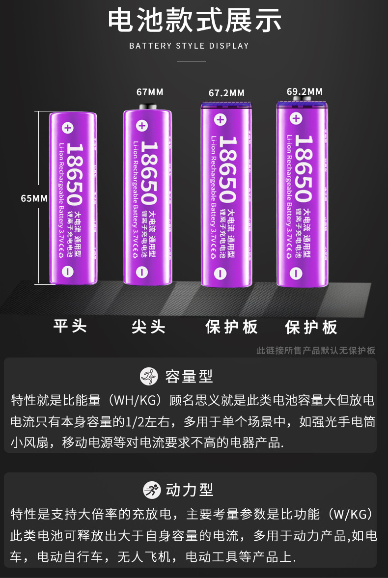 中性包装18650锂电池 平头尖头大电流可充电3.7v手电筒动力锂电池