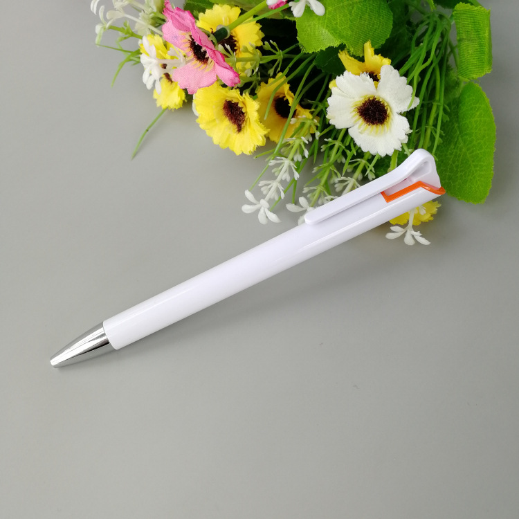 按动笔夹跳动出笔芯纯白色圆珠笔个性定制书写顺滑不断线中油笔