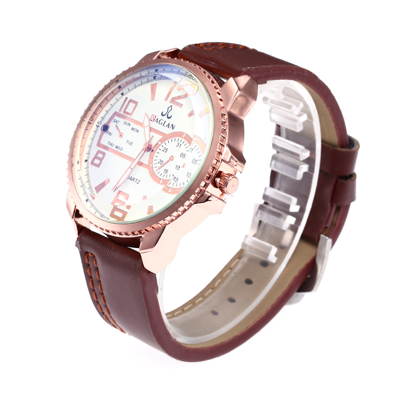 跨境爆款一件代发raglan假单眼假星期六数字表盘男士休闲皮带手表