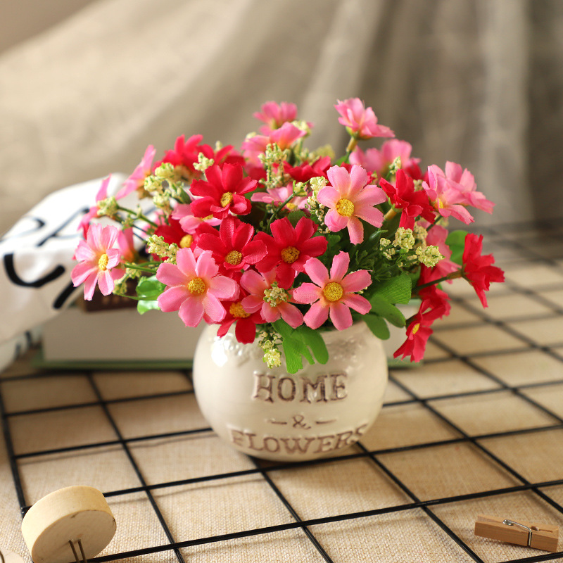 一件代发仿真花客厅假花陶瓷花家居饰品玫瑰花餐桌装饰小绢花盆景