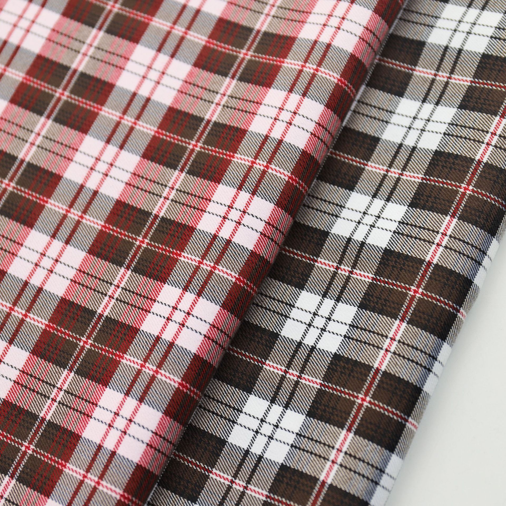 tr色织弹力斜纹彩色格子布料学生校园百褶短裙外套休闲衬衫时装料