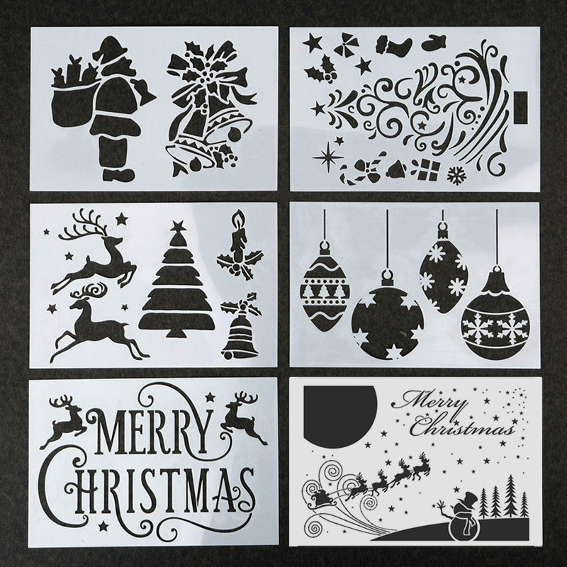 跨境热销圣诞节模板镂空儿童绘画模板diy手抄报模板绘图套装模板