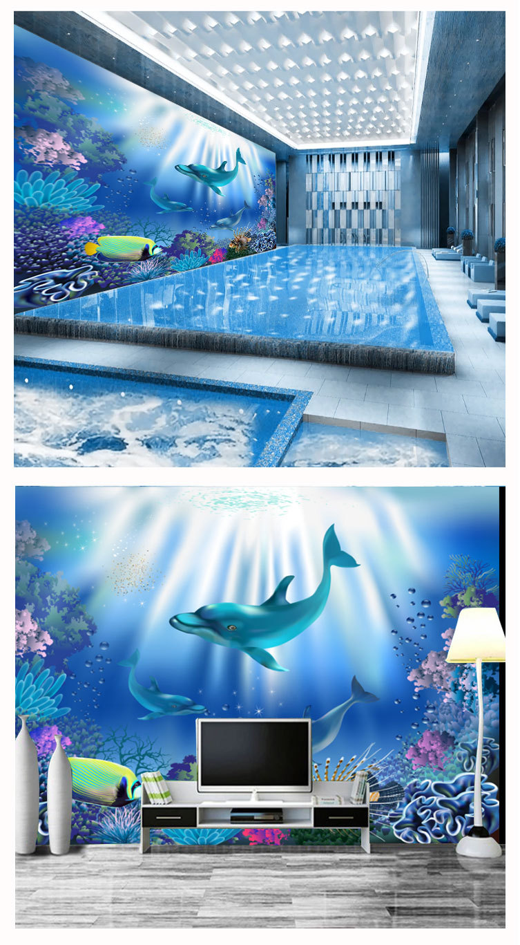 定制海洋海底世界背景墙壁纸婴儿游泳馆男孩女孩房间装饰壁画墙布