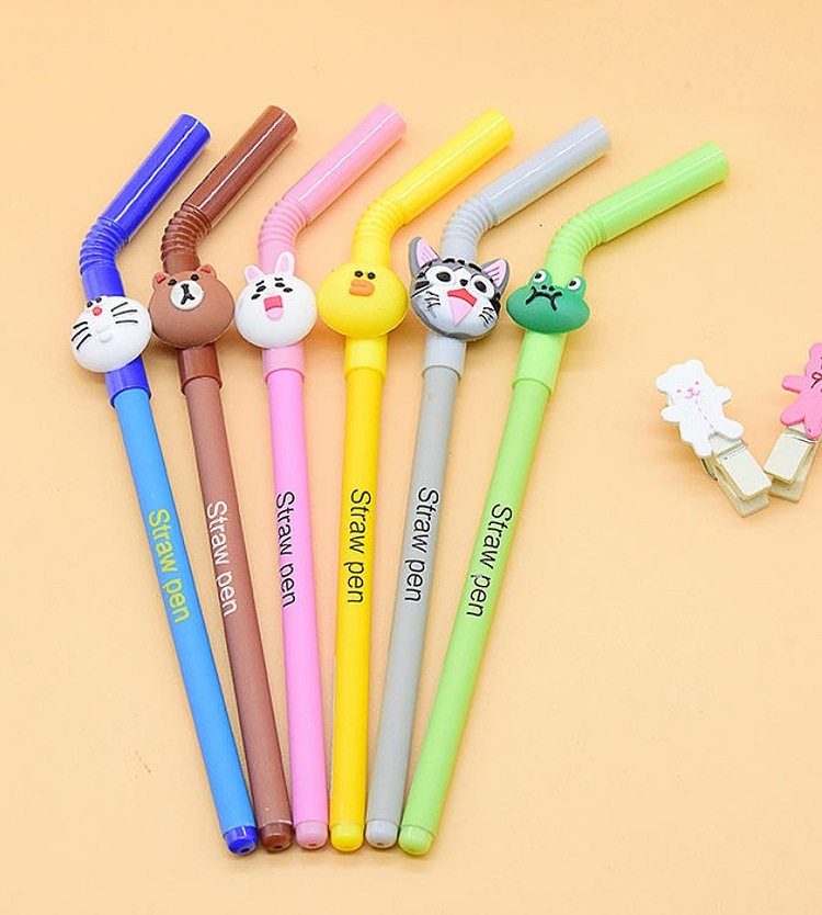 创意卡通吸管造型中性笔可爱书写笔水性笔中小学生文具签字笔批发