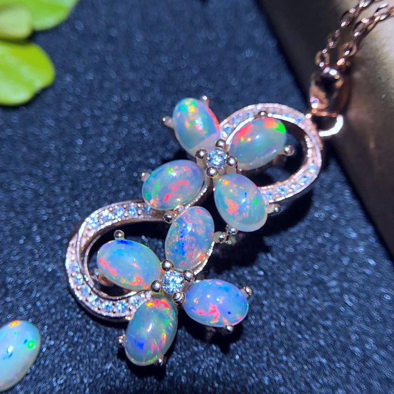 天然澳宝蛋白石 天然澳洲欧泊吊坠 925银火彩强