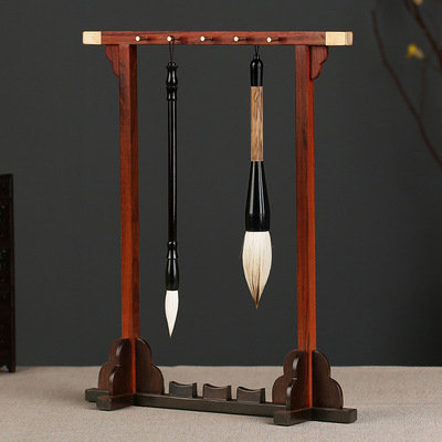 10针红木笔架毛笔挂毛笔搁 新中式花梨木质晾笔架展示架文房四宝