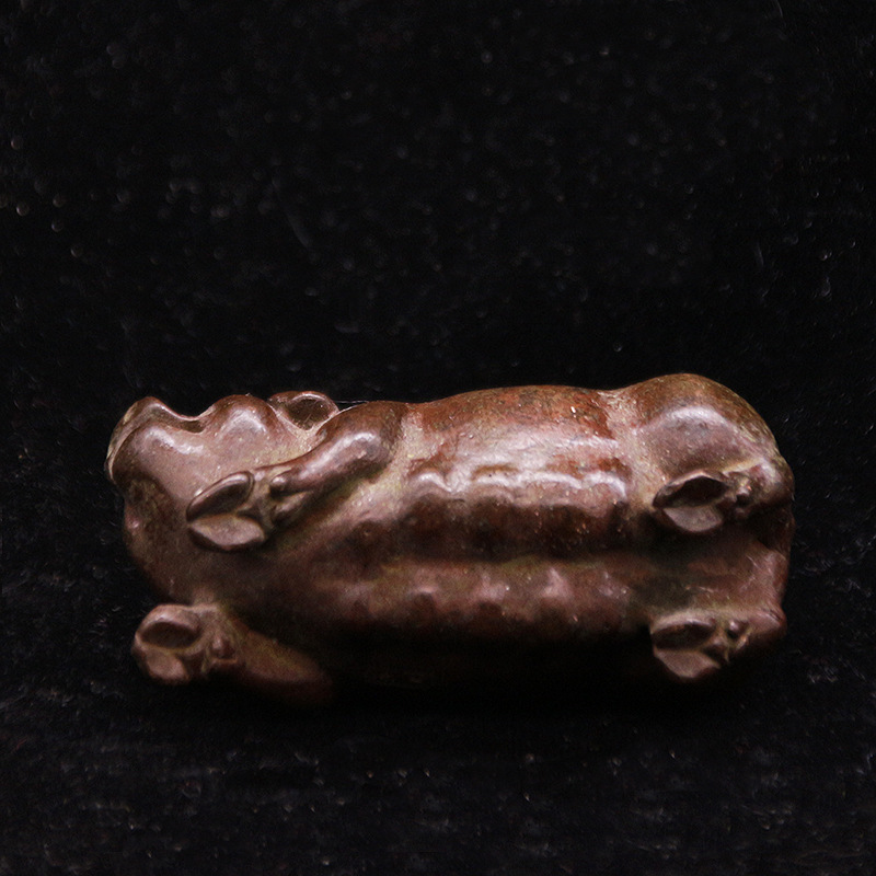 铜虫 纯铜茶宠福气小母猪 茶桌小摆件茶道配件复古仿