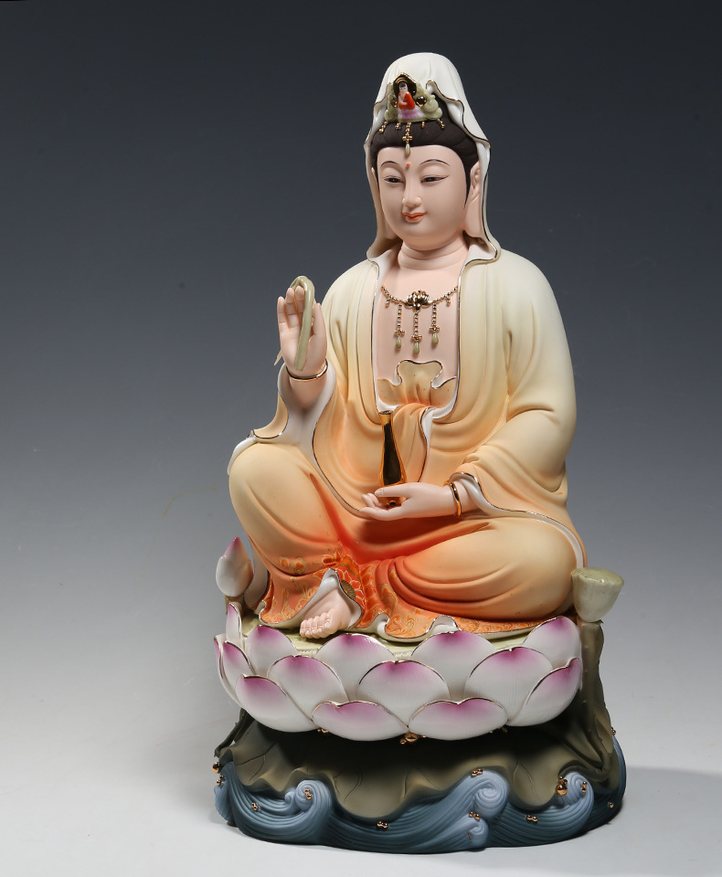 【上美】10至16吋水莲观音佛像供奉观世音菩萨居家用佛堂陶瓷摆件