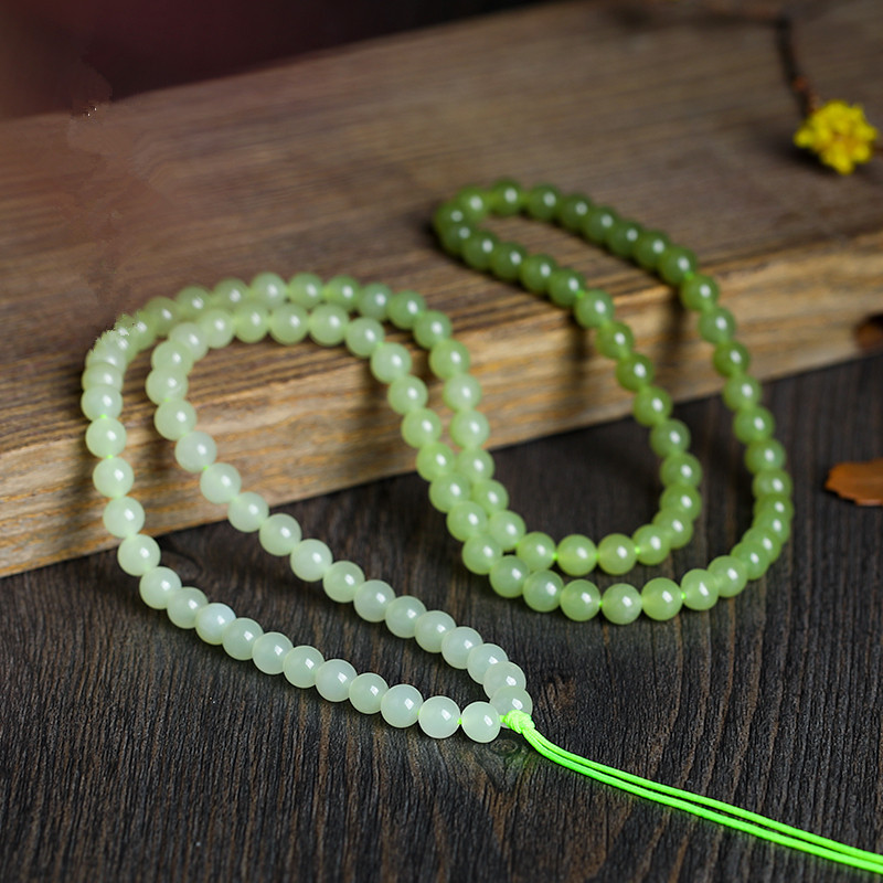 天然新疆黄口和田玉渐变色多圈手链女108颗佛珠手串6mm多层毛衣链