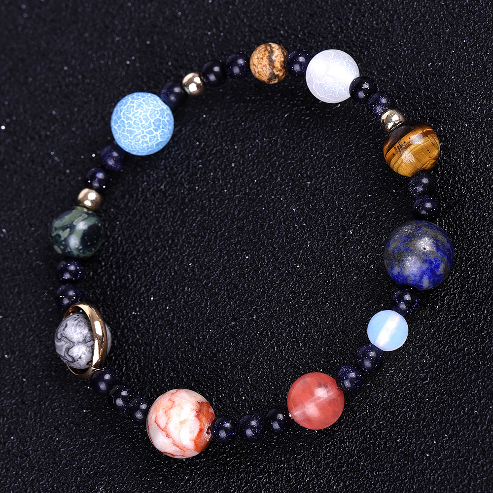 天然蓝砂星空石手链宇宙星际银河系手串欧美流行饰品跨境wish热销