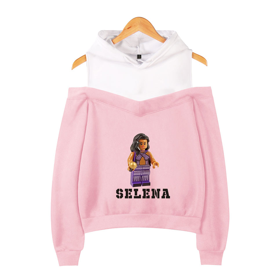 亚马逊新品 selena quintanilla周边 性感女款露肩屌带连帽卫衣秋