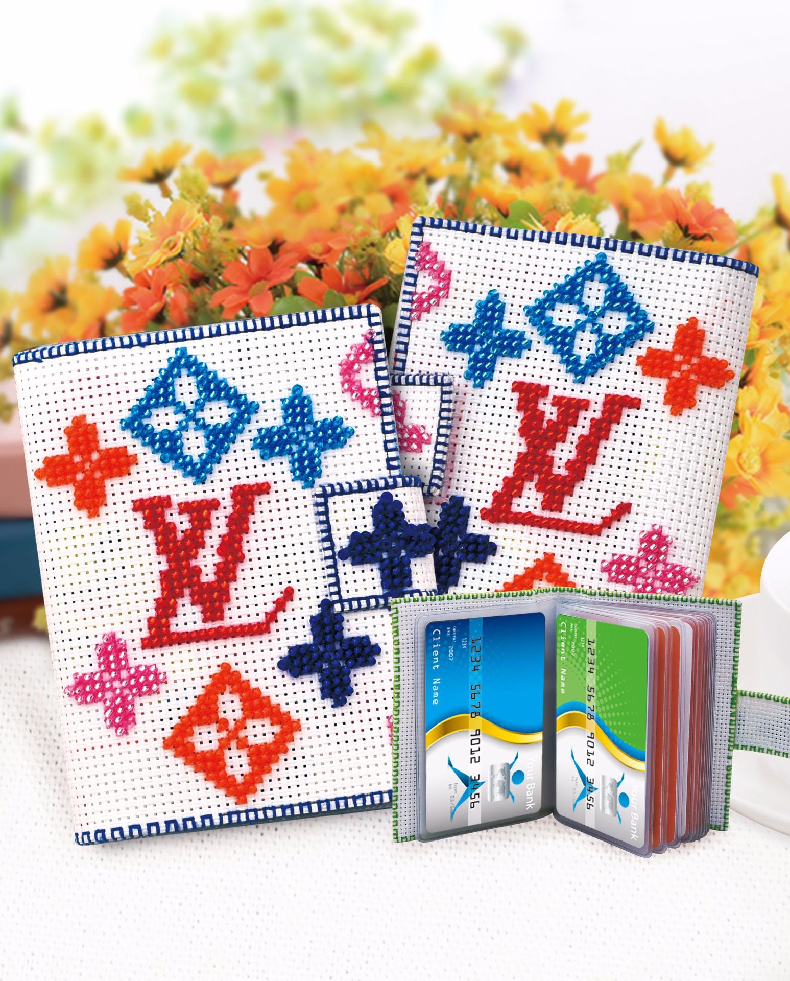 新款手工diy印花十字绣穿珠绣卡包银行公交卡身份证卡通动漫卡套