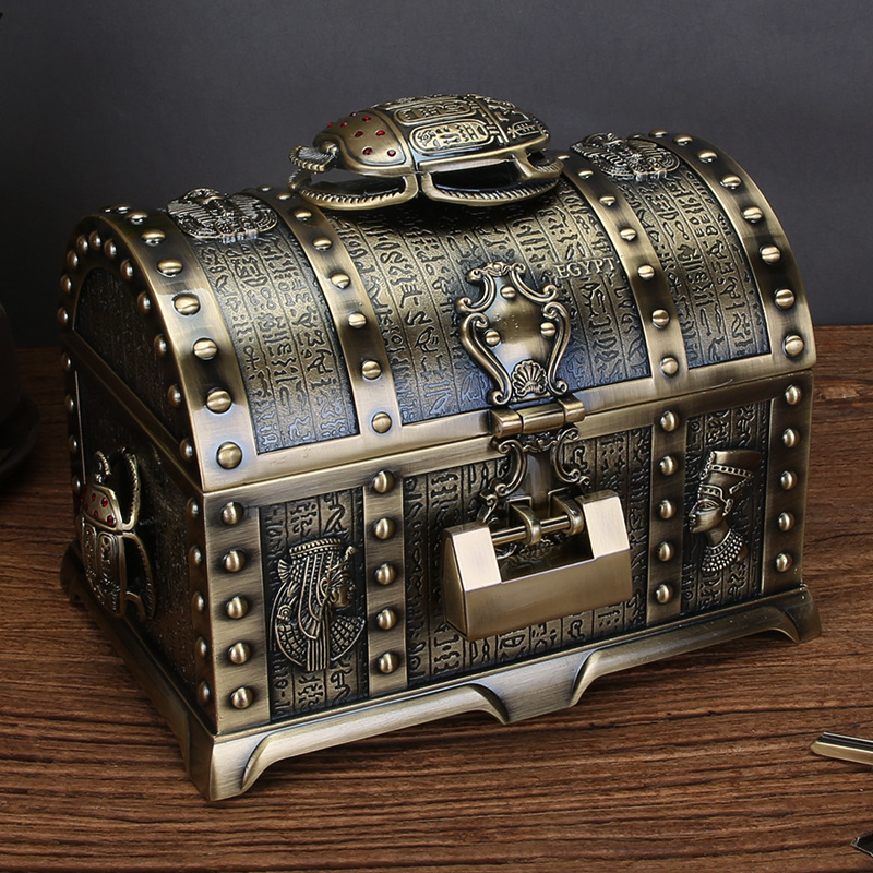 复古古埃及风双层欧式超大复古宝箱带锁加勒比海盗首饰盒收纳宝箱