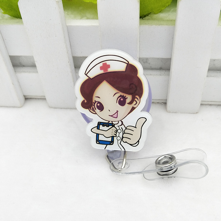 亚克力护士胸牌易拉扣 卡通证件扣伸缩扣挂绳 胸卡厂牌夹子工作牌