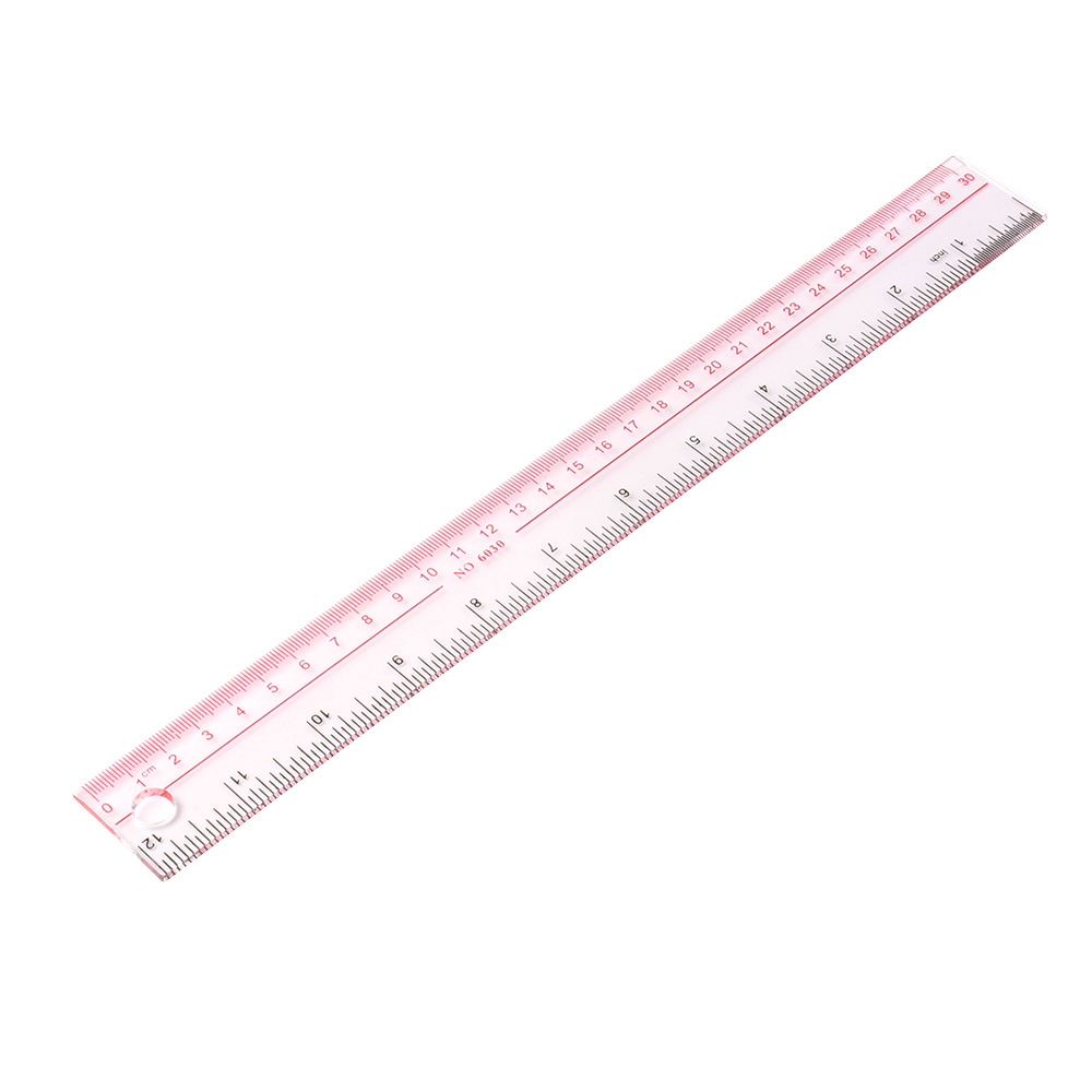 外贸跨境30cm吊卡塑料透明尺子一字尺办公学习直尺学生测量工具尺