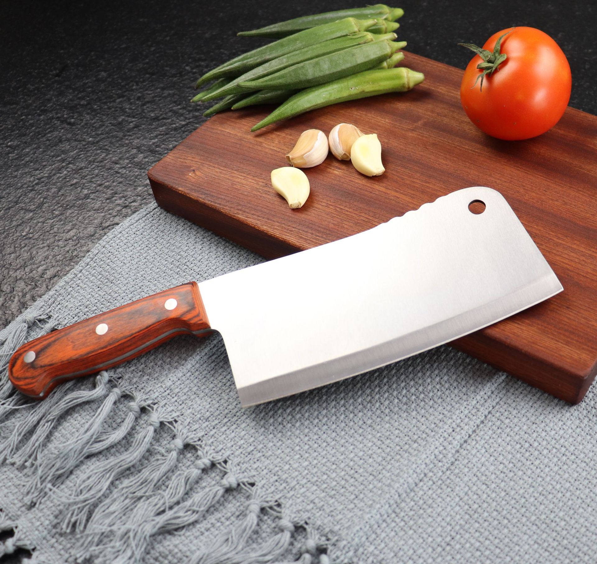 厂家直销高档阳江菜刀 斩切两用刀 彩木柄菜刀 砍切刀 砍骨刀