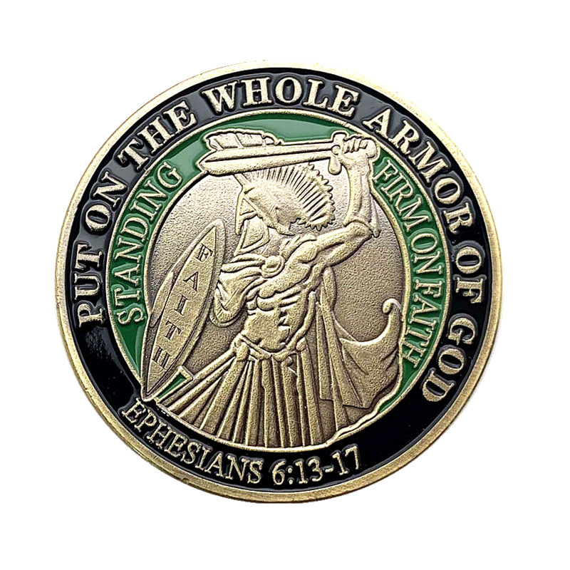 美国铠甲勇士青古铜彩绘纪念币 收藏骑士浮雕盔甲战士硬币纪念章