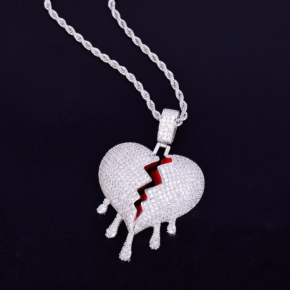 敦煌新款爆款破裂爱心水滴吊坠 嘻哈饰品项链 铜 锆石