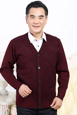 老头针织春秋冬中老年毛衣男式开衫 免烫处理装v领上衣加厚公公v