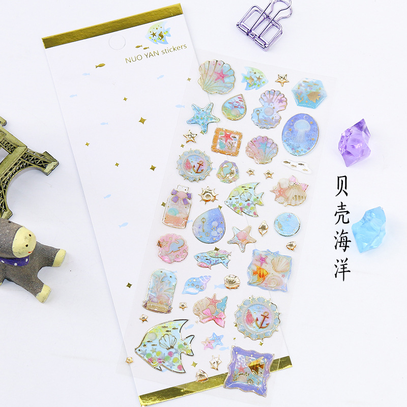 Korean Style Cute Epoxy Crystal Stickers Gilding Transparent Diary Journal Stickers Children Cartoon Journal Small Stickers