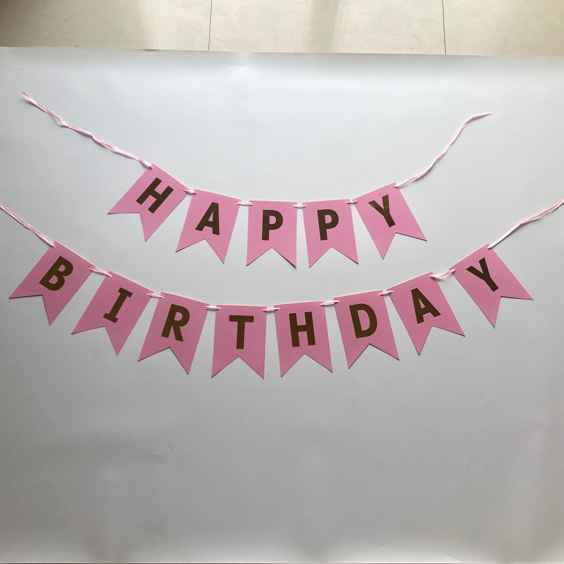 大号玫瑰金香槟金雪芽色烫金生日拉旗横幅 纸拉花燕尾彩旗