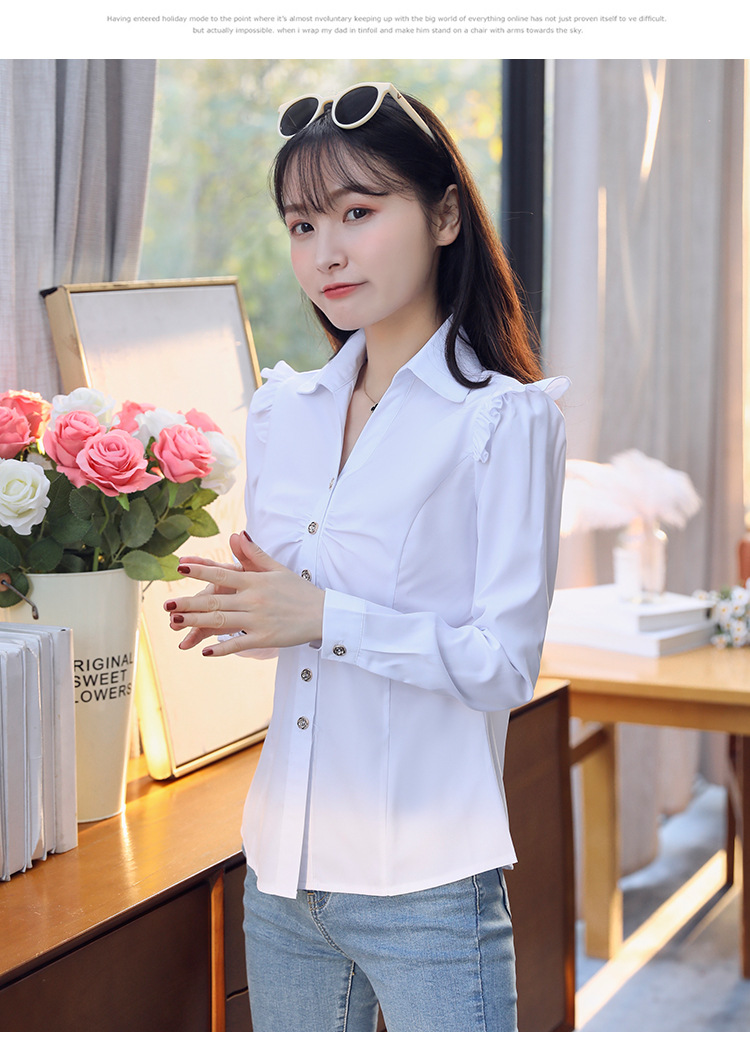 白衬衫女韩范衬衣春秋2020新款长袖职业v领工装宽松工作服白寸衫